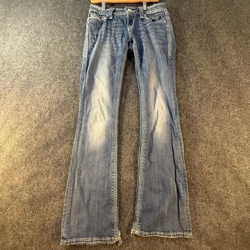 Rock Revival Adelia Womens Jeans Bootcut Low Rise Embroidered Y2K Blue